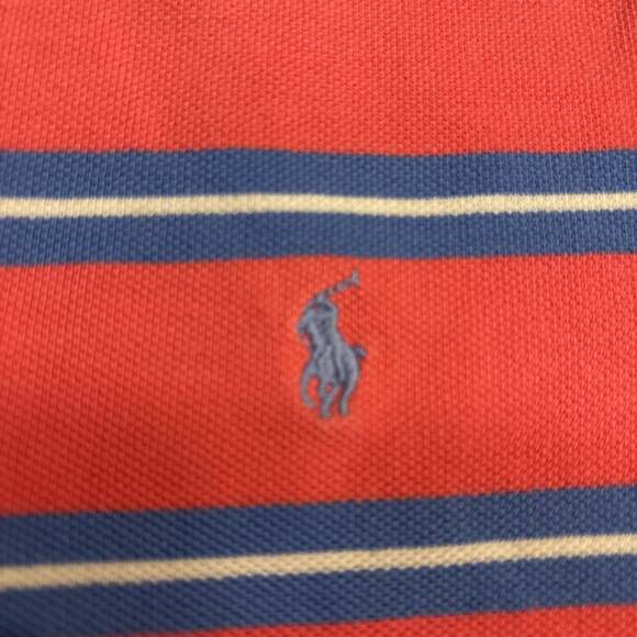 Polo Ralph Lauren Striped‎ Polo Shirt, salmon and blue, boys size 6 - Picture 3 of 4